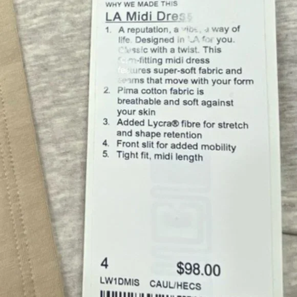 Lululemon LA Midi Dress Cafe Au Lait/Heather Cashew - Picture 4 of 4